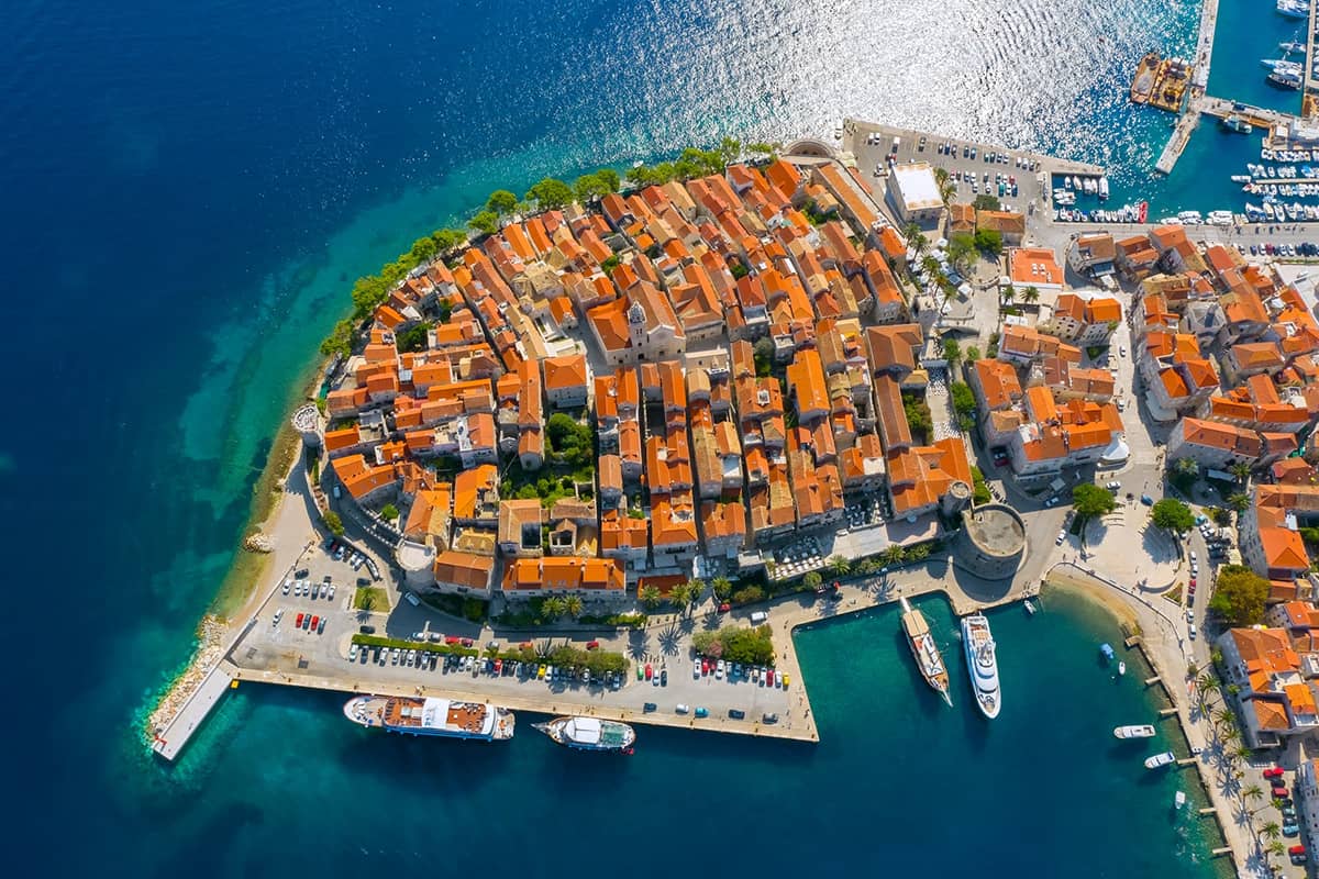 Arial panorama of Korčula, Croatia. Author: Boris Kačan. Source: Korčula Tourist Board